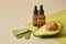 avocado polovieka, amber glass dropper bottles and jade gua sha scrapers, face and body massage