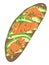 Avocado and salmon on dark rustic bread. Delicious avocado and salmon sandwich. Vector illustration.