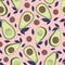 Avocado seamless pattern with leaves