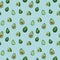 Avocado Set Seamless Pattern, Procreate sketch, Raster illustration, Green background