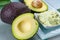 Avocado skin & hair care home spa, ripe avocados and bowl with h