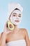 Avocado, skincare and woman with facial face mask for cleaning, detox and healthy pores in a beauty portrait. Wellness