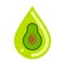 Avocado slice inside oil drop. Avocado oil. Flat vector illustration isolated on white.