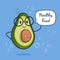 Avocado with speech bubble. Balloon sticker. Cool vegetable. Vector illustration. Avocado clever nerd character. Healthy food conc