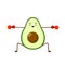 Avocado sport with red dumbbells. Avocado character design on white background. Morning exercises. Cute illustration for