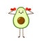 Avocado sport with red dumbbells. Avocado character design on white background. Morning exercises. Cute illustration for