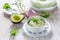 Avocado spread with curd cheese and ingredients