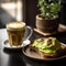 Avocado toast and a hot coffee latte Generative AI
