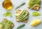 avocado toasts with olive oil, lemon and rosemary. Healthy vegetarian food