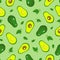 Avocado vector seamless pattern on green background.