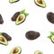 Avocado watercolor illustration seamless pattern.