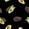 Avocado watercolor illustration seamless pattern.