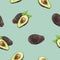 Avocado watercolor illustration seamless pattern.