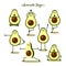 Avocado yoga. Funny illustration with yoga poses and fruits.