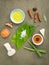 Avocados leaves with nature spa ingredients turmeric,herbal com