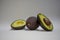 Avocados presented on white background