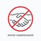 Avoid handshakes line icon. Vector outline illustration of no hand shake. Stop social contact sign, pictorgam for