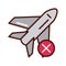 Avoid travel in plane prevent spread of covid19 line and file icon