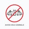 Avoid wild animals line icon. Vector outline illustration of stop coronavirus spreading. Crossed bat sign, pictorgam for