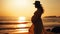 Awaiting New Horizons, Pregnant Mother\\\'s Serene Stroll along the Seacoast. Generative AI