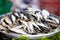 Awaiting sale. Closeup of sardines ready to sell at a Thai food market.