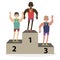 The award ceremony medals the athletes on the podium. Men`s winners. Character vector illustration flat people.