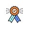 Award with check mark, best choice, quality control, winner color line icon.