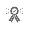 Award with check mark, best choice, quality control, winner, victory grey icon.