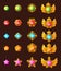 Award game progress. Golden amulets with gem, badge kit, jewelry star, achievement insignia, gold wings medal, square