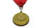 Award medal of gold color and red ribbon