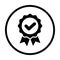 Award medal icon in circle. Rosette symbol. check