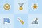 Award and medal icons set collection package blue isolated background with modern cartoon flat style