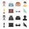 Award Oscar, movie screen, 3D glasses. Films and film set collection icons in black,cartoon style vector symbol stock