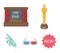 Award Oscar, movie screen, 3D glasses. Films and film set collection icons in cartoon style vector symbol stock