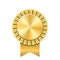 Award ribbon gold icon. Golden medal design isolated on white background. Symbol of winner celebration, best champion