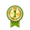 Award ribbon gold icon number first. Design winner golden green medal 1 prize. Symbol best trophy 1st success champion