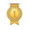 Award ribbon gold icon number first. Design winner golden medal 1 prize. Symbol best trophy, 1st success champion, one