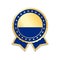 Award ribbon isolated. Gold blue design medal, label, badge, certificate. Symbol best sale, price, quality, guarantee or