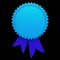 Award ribbon rosette blank reward medal blue isolated on black