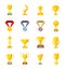 Award trophy cup. sports winners golden medal rewards vector flat pictures collection