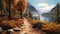 Award-winning Lake Hiking Trail Illustration With Poetcore Aesthetics