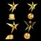 Awards golden statue set abstract people star in different forms. Oscar celebrity. Vector illustration