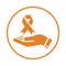 Awareness, ribbon, cancer, hand ribbon icon. Orange vector sketch.