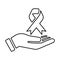 Awareness, ribbon, cancer, hand ribbon line icon. Outline vector.