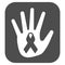 Awareness ribbon on hand solid icon, cancer awareness concept, stop aids sign on white background, LGBT ribbon palm icon
