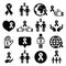 Awareness ribbons with people - black icons set