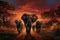 Awe-inspiring african wilderness. majestic elephants roaming the golden savannah at sunset