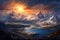 awe-inspiring panoramic view of a snow-covered mountain range, with jagged peaks piercing the sky
