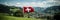 Awe inspiring panoramic view of the swiss flag waving triumphantly atop a magnificent mountain range