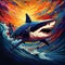 Awe-inspiring Shark Silhouette Gliding Through Vibrant Multi-colored Ocean